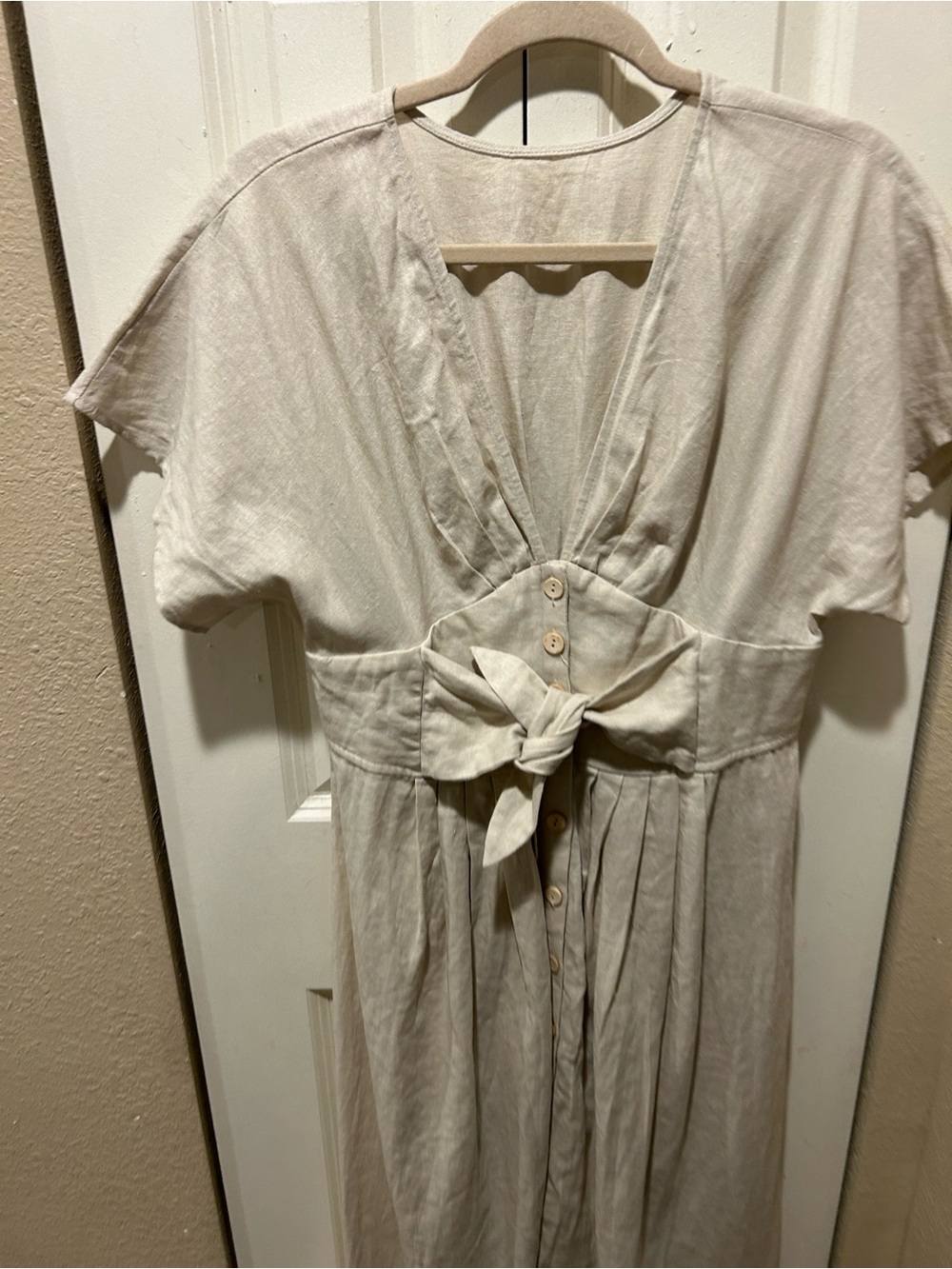 Linen Blend Midi Dress Lagenlook Prairie Cottagecore Resort , Small - Picture 6 of 6